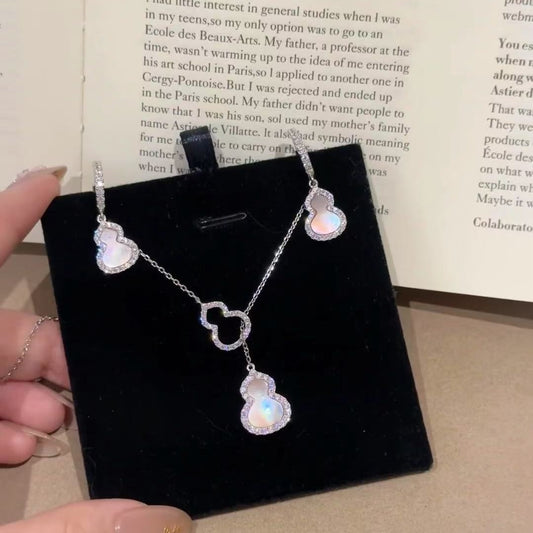 New Chinese Style Natural Pink Shell Gourd Earrings Necklace Set Niche Simple High-end Light Luxury Fashionable Versatile