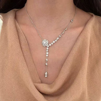 S925 Sterling Silver High Carbon Diamond Light Luxury Camellia Necklace High-end Elegant Versatile Jewelry