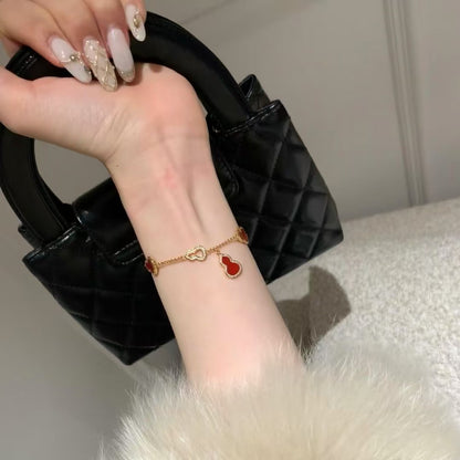 Pure Silver S925 New Red Agate Gourd Agate Bracelet New Year Essential Red Bracelet Fashion High-end