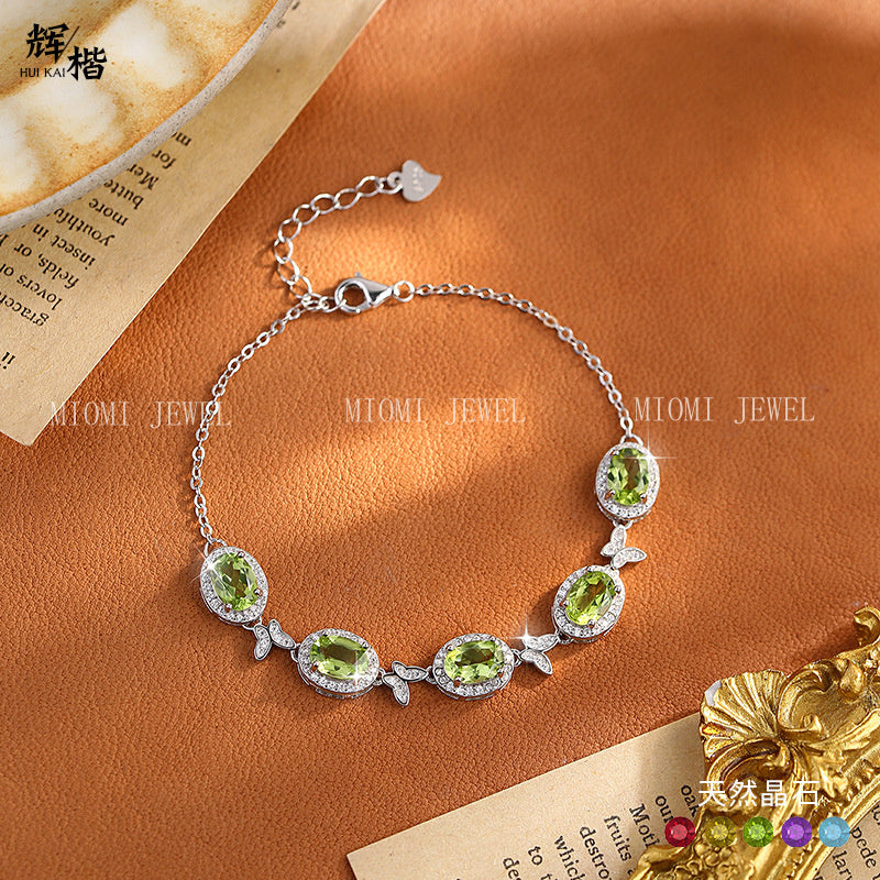 S925 Sterling Silver Inlaid Natural Crystal Stone Butterfly Bracelet Multi-color Crystal Clear Healing Fashion Design Women's Style