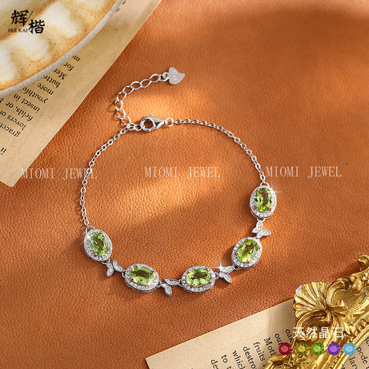 S925 Sterling Silver Inlaid Natural Crystal Stone Butterfly Bracelet Multi-color Crystal Clear Healing Fashion Design Women's Style