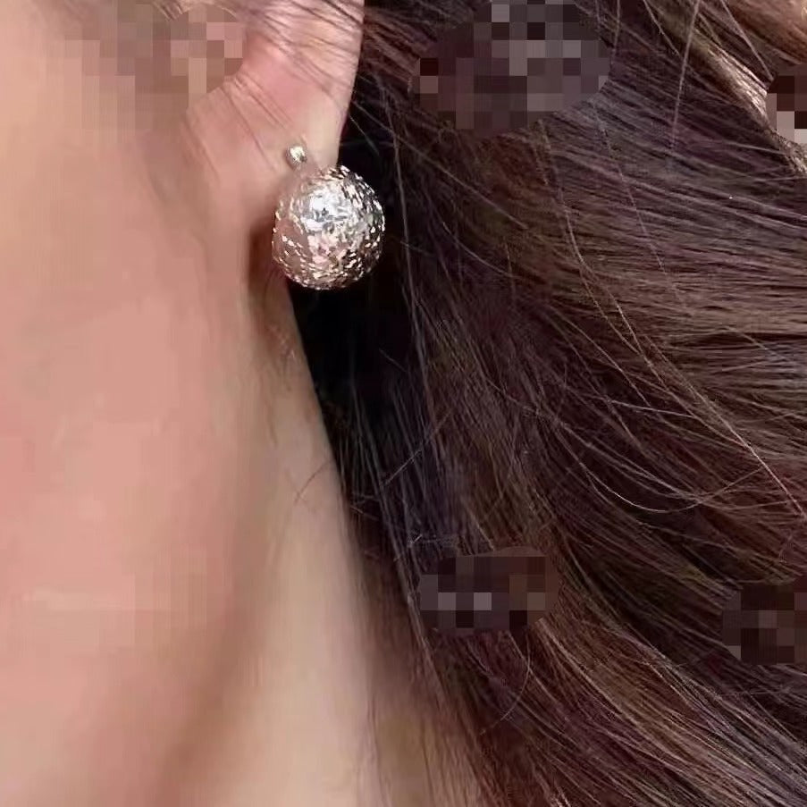 Light Luxury Jewelry Pure Silver S925 Real Gold Plated Crushed Ice Sparkling Pinecone Earrings Fish Scale Hong Kong Style Versatile High-end