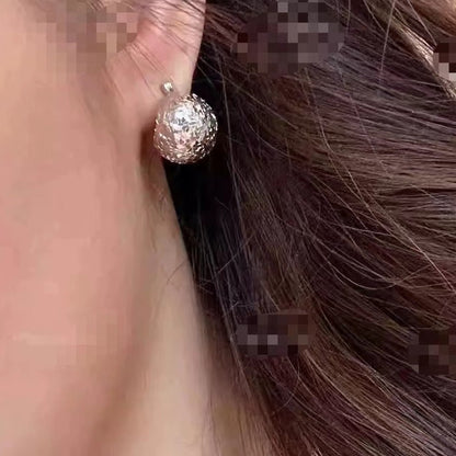 Light Luxury Jewelry Pure Silver S925 Real Gold Plated Crushed Ice Sparkling Pinecone Earrings Fish Scale Hong Kong Style Versatile High-end