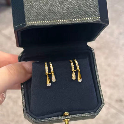 S925 Sterling Silver High Carbon Diamond Rachel Earrings Dynamic Long Geometric Double Water Drop Earrings Light Luxury Minimalist Style