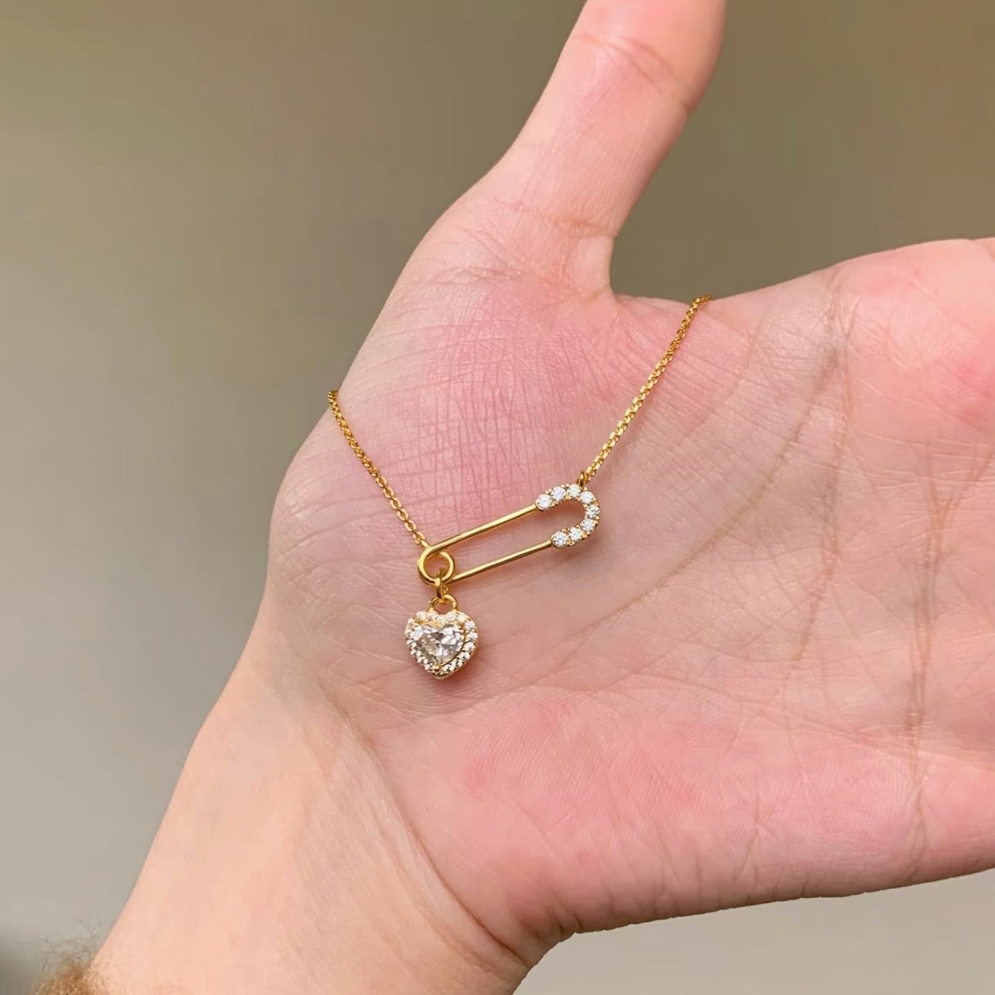 Pure Silver S925 Pin Heart Necklace Pin Necklace Ins Niche Personality Temperament Light Luxury Versatile Collarbone Chain