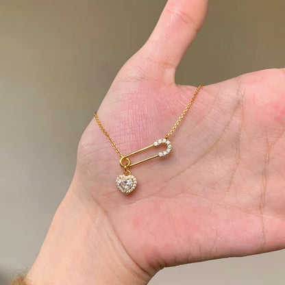Pure Silver S925 Pin Heart Necklace Pin Necklace Ins Niche Personality Temperament Light Luxury Versatile Collarbone Chain