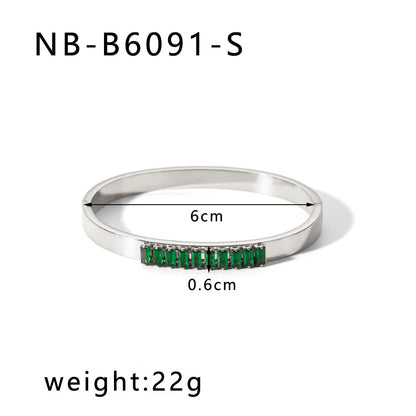 Hot-Selling Zircon Heart-Shaped Quadrilateral Geometric White Zircon Green Zircon Titanium Steel Real Gold Plated Color-Retaining Jewelry Bracelet