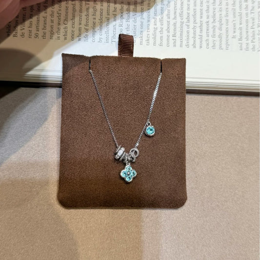 Pure Silver S925 High Carbon Diamond Paraiba Running Ring Four-Leaf Clover Necklace New Hot-Selling Niche Light Luxury High-End