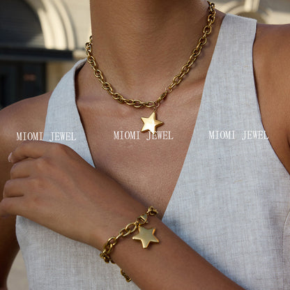 Five-Pointed Star Stainless Steel Necklace Light Luxury Niche Jewelry for Women High-End Titanium Steel Bracelet Accessories