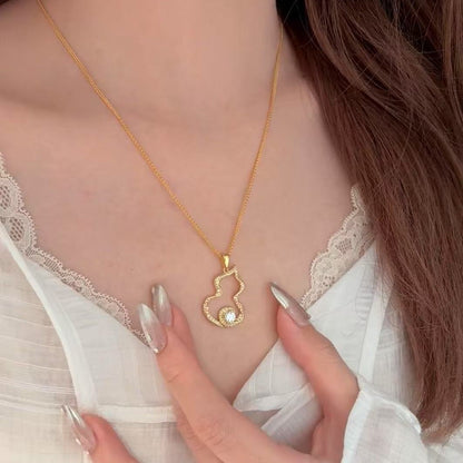 National Style New Chinese Style Gold Ribbon Gourd Light Luxury Niche High-end Clavicle Chain Retro Gold Exquisite Necklace