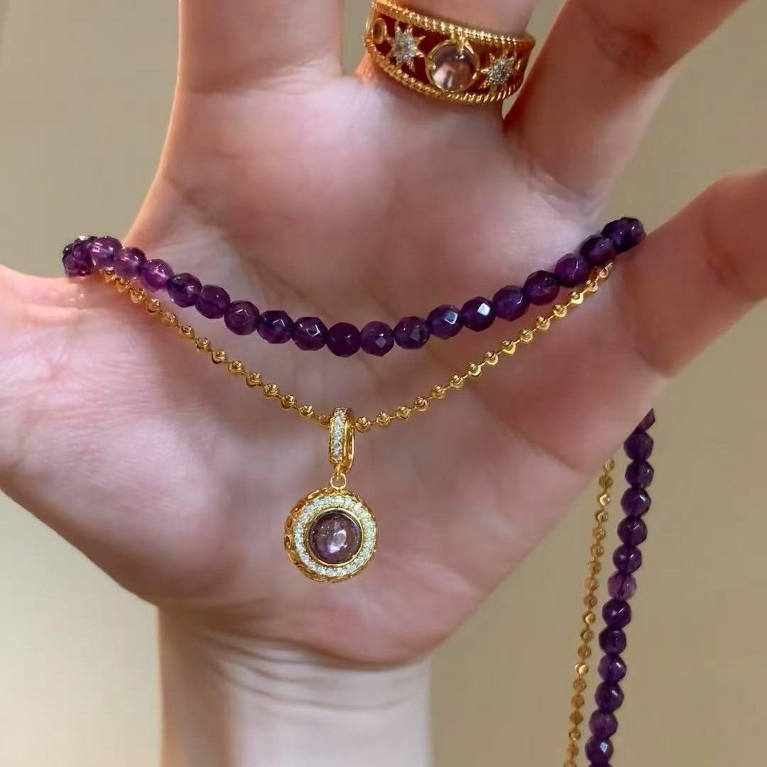 Amethyst Lucky DIY Accessories Pendant Laser Bead Necklace Light Luxury Retro High-end Elegant Collarbone Chain