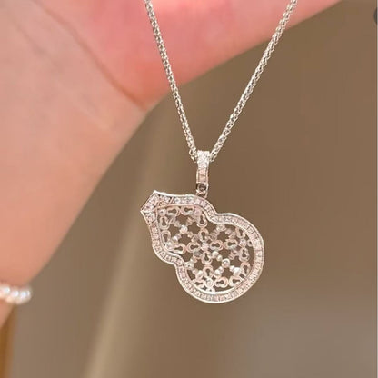 Pure Silver S925 Brushed Craft Lace Gourd Necklace Vintage Court Style High-end Feel Elegant Versatile Unique