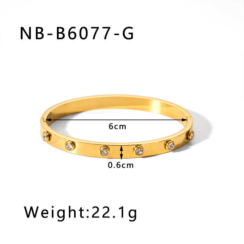 Hot-Selling Zircon Heart-Shaped Quadrilateral Geometric White Zircon Green Zircon Titanium Steel Real Gold Plated Color-Retaining Jewelry Bracelet