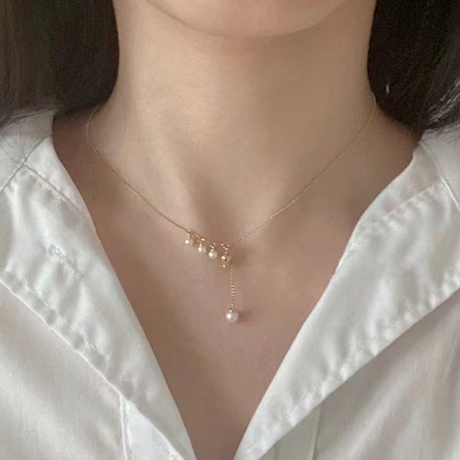 Pure Silver S925 Plated 18K Gold Color Pearl Lily of the Valley Necklace Sweet Cute New Chinese Style Pendant Lock Home