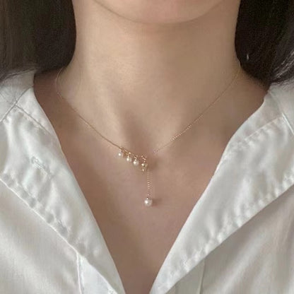 Pure Silver S925 Plated 18K Gold Color Pearl Lily of the Valley Necklace Sweet Cute New Chinese Style Pendant Lock Home