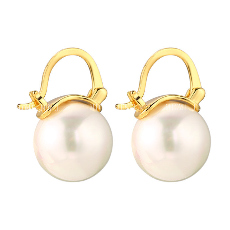S925 Sterling Silver Dong Qing Same Style Flower Basket Shijia Pearl Earrings for Women Light Luxury High-end Bucket Style Ear Clips Trendy Ear Studs