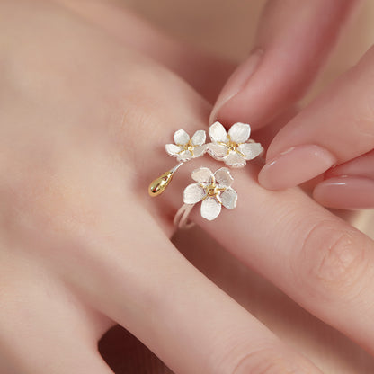S925 Sterling Silver French Retro Palace Style Three-Dimensional Flower Iris Ring Color-Block Ancient Medieval Open Ring