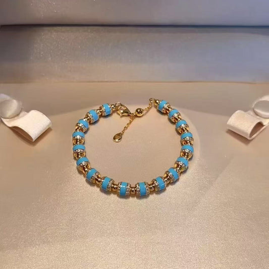 Pure Silver S925 Turquoise Blue Enamel Craft Lucky Bracelet Light Luxury High-end Fashion Versatile
