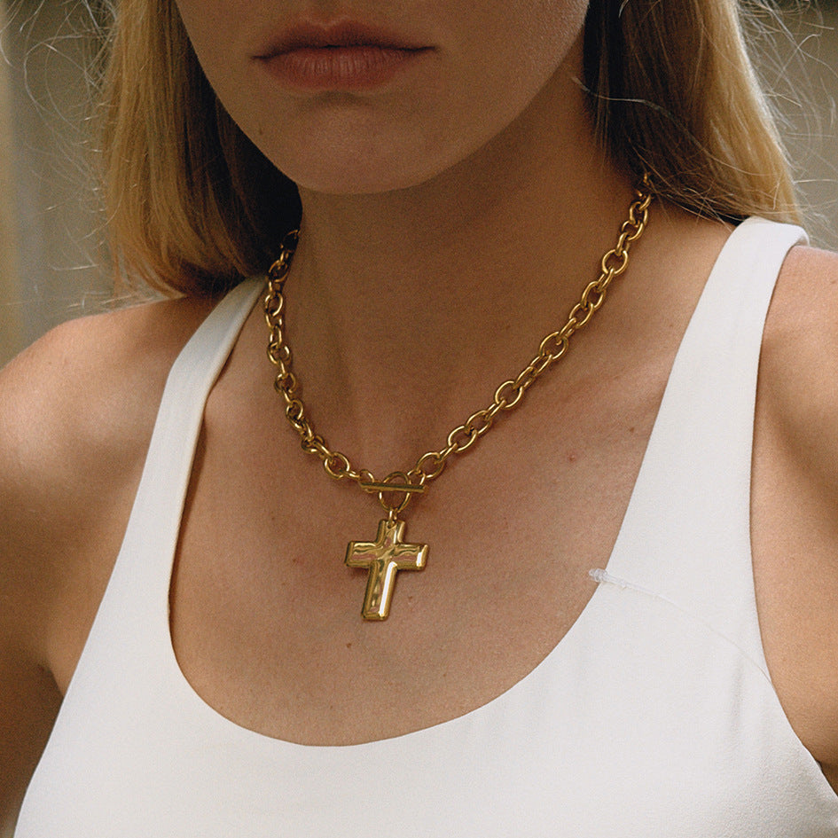 Titanium Steel Cross Necklace Light Luxury High-end OT Buckle Clavicle Chain Non-fading Stainless Steel Jewelry for Women