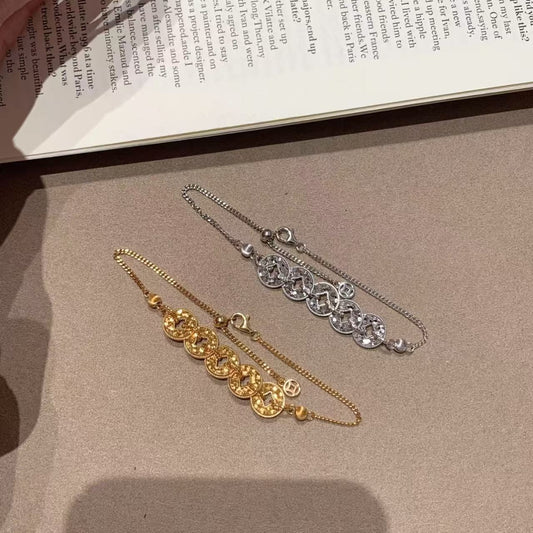 Pure Silver S925 CNC Craft Ice Five Emperors Coin Bracelet Light Luxury Exquisite Sparkling Elegant Versatile