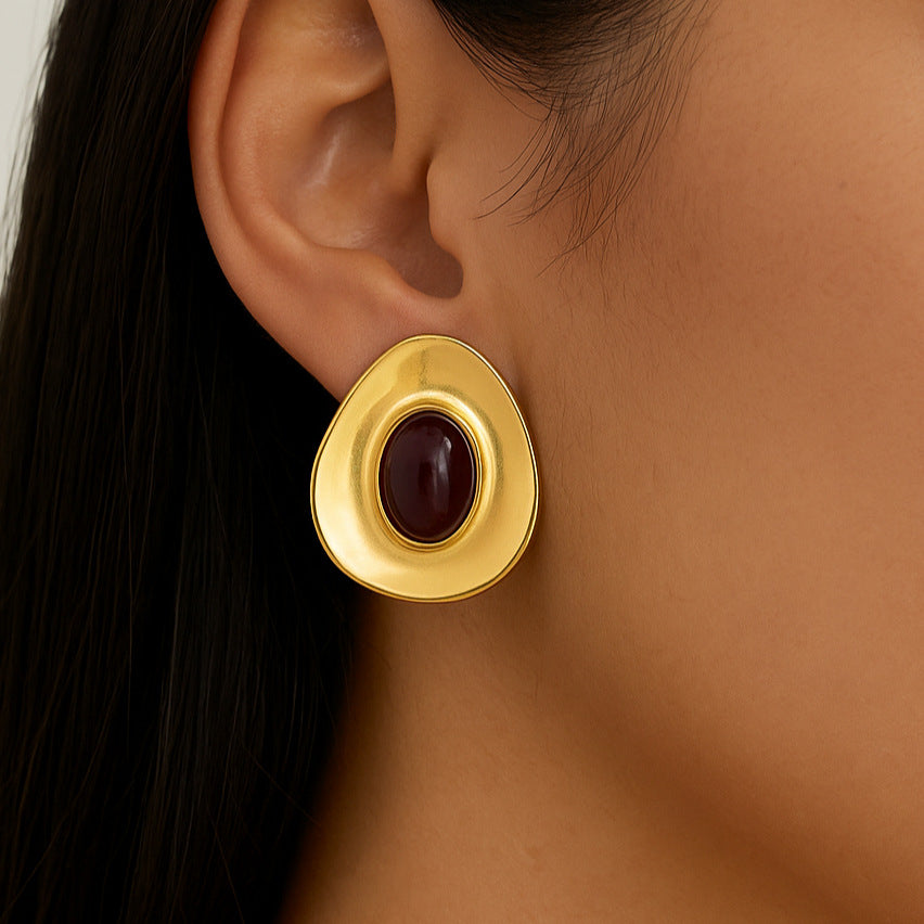Stainless Steel Amber Resin Earrings Light Luxury High-end Earrings Non-fading Stainless Steel Ear Accessories