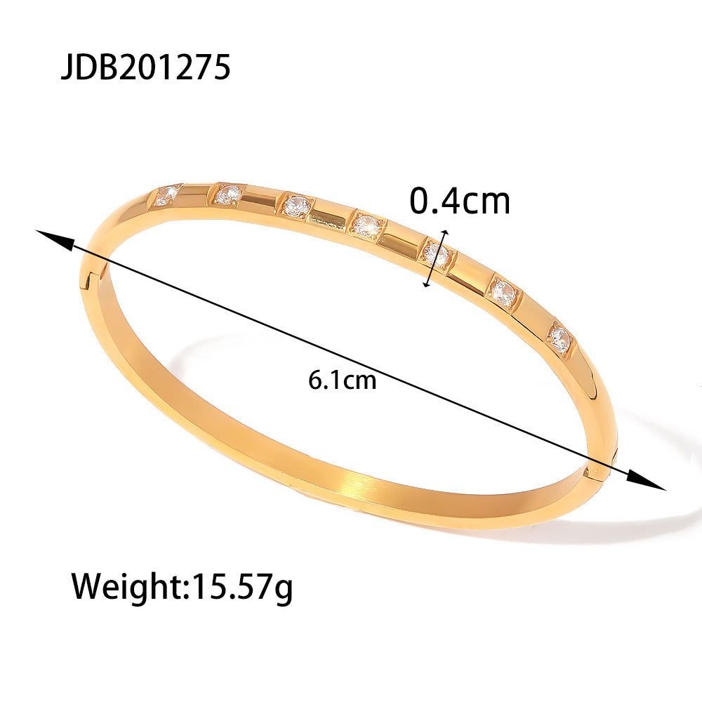 Stainless Steel Zircon Bracelet High-End Ins Open Bangle Titanium Steel Jewelry Bracelet