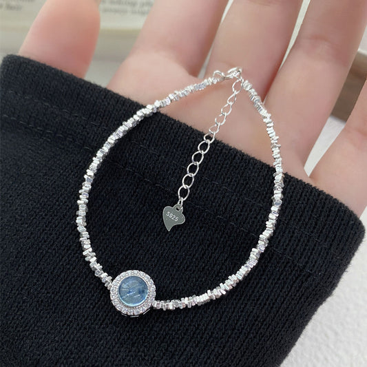 S925Sterling Silver Natural Aquamarine Crushed Silver Bracelet Elegant Exquisite Bracelet for Women Niche Light Luxury Wristband Jewelry
