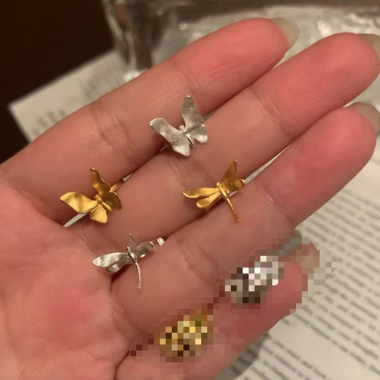 Sterling Silver S925 Real Gold Plated Botanical Butterfly Dragonfly Ear Cuff Light Luxury High-end Exquisite Niche Jewelry