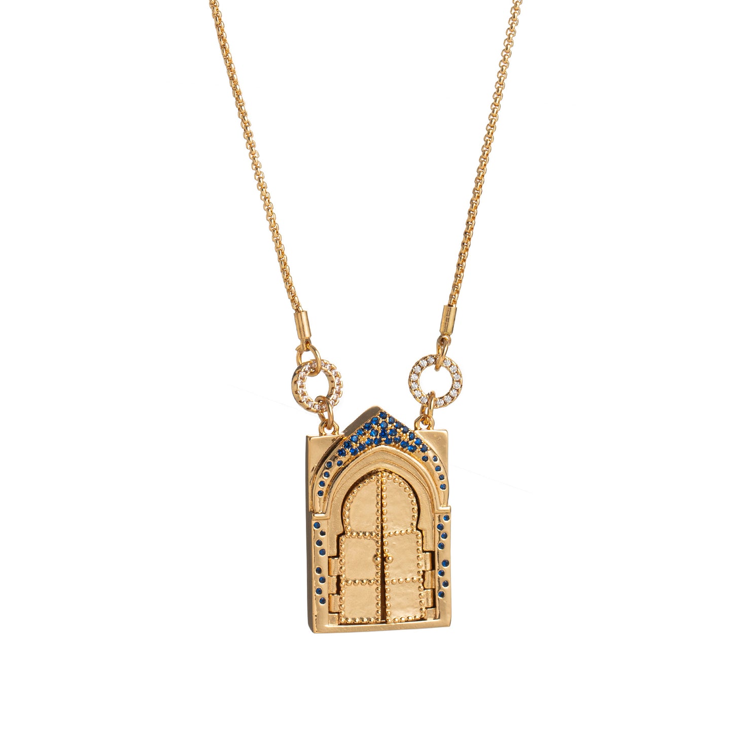 Vintage Element Tarot Card Open and Close Necklace Butterfly Gate of Rebirth Inlaid Diamond Pendant Design Heavy Craft Gold-Plated Jewelry