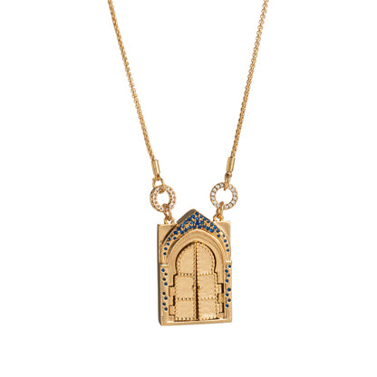 Vintage Element Tarot Card Open and Close Necklace Butterfly Gate of Rebirth Inlaid Diamond Pendant Design Heavy Craft Gold-Plated Jewelry