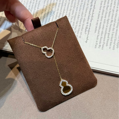 Pure Silver S925 Natural Tiger Eye Stone Gourd Fortune Necklace Light Luxury Niche Fashion Design Sense Collarbone Chain