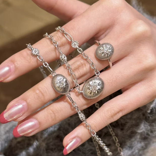 Italian Craft Cloth Home Style Brushed Craft High Carbon Diamond Small Silver Bean Bracelet Light Luxury High-end Feel