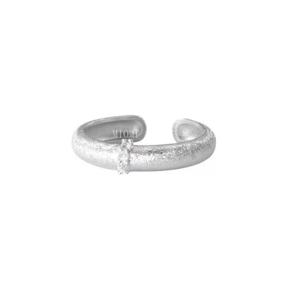 S925 Sterling Silver Italian Brushed Satin Sparkling Diamond Ring for Women French Vintage Style Luxury High-end Feel Ring
