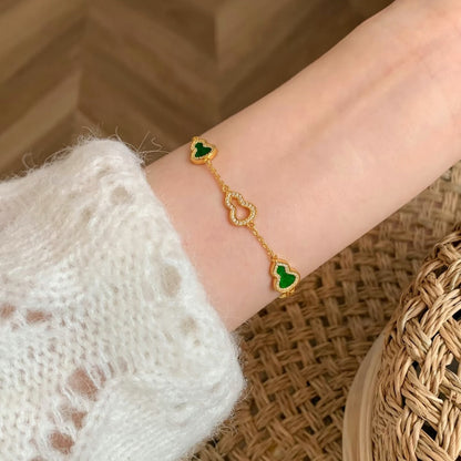 Pure Silver S925 New Chinese Style Jade Green Gourd Fortune Bracelet Niche Design Light Luxury High-end National Style Versatile Jewelry