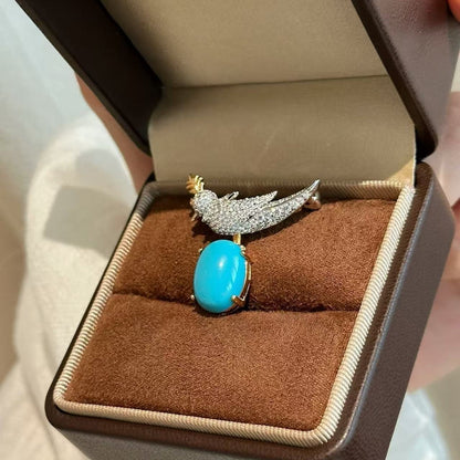 Sterling Silver S925 Blue Turquoise Bird Shape Brooch High-end Luxury Exquisite Elegant Special Edition Premium Accessory Brooch