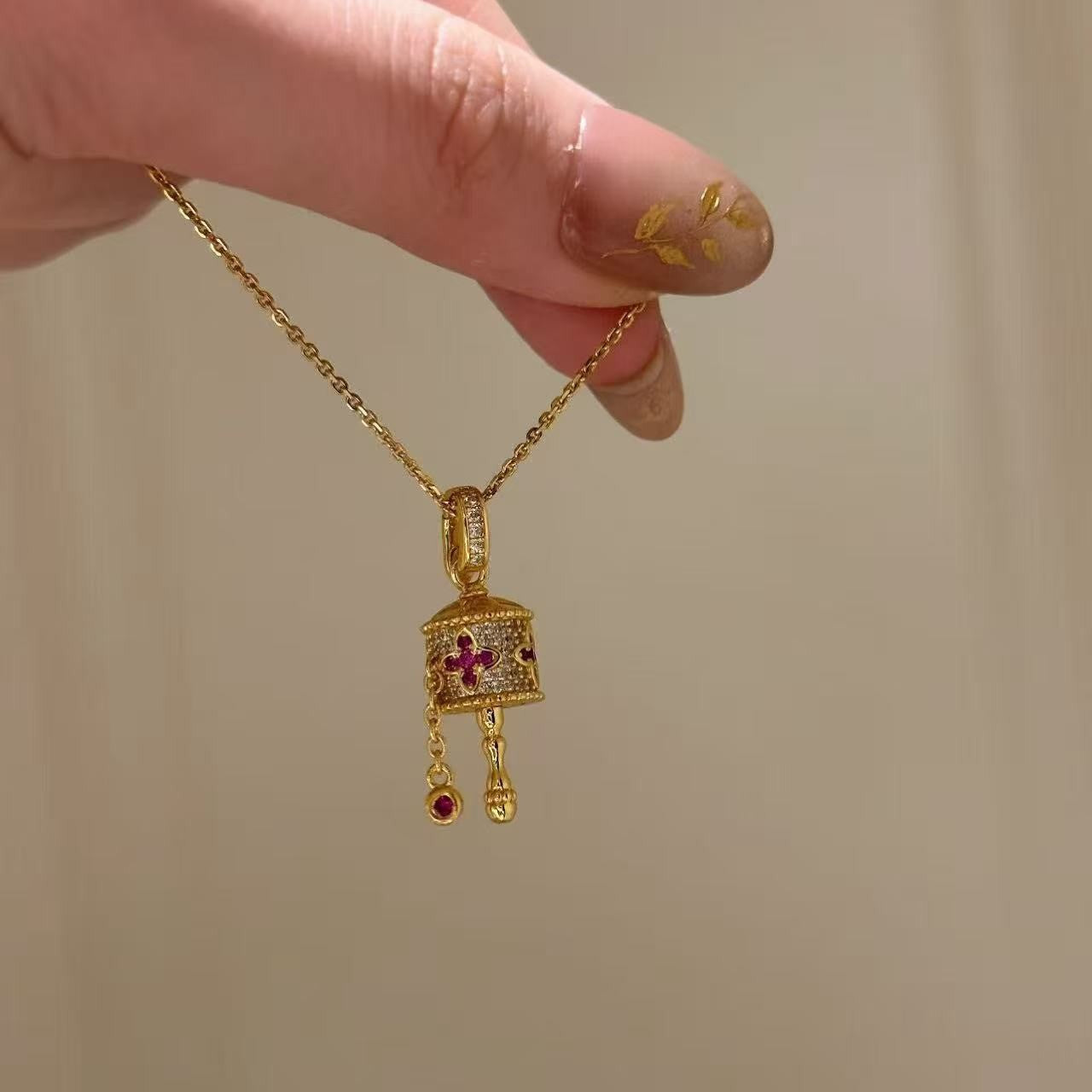 S925 Silver Prayer Wheel Necklace Light Luxury Fashion High-end Unique Design Pendant Collarbone Chain