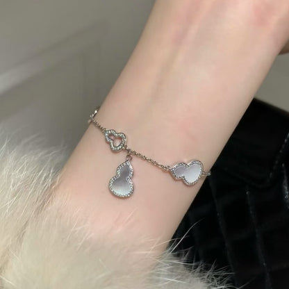 Pure Silver S925 Silver Gourd White Shell Bracelet Versatile High-End Elegant Design Exquisite Niche Fashion Matching