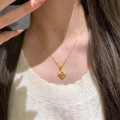 Brushed Craft Four-Leaf Clover Necklace High Aesthetic Personality Light Luxury Fashion Trend Design Necklace