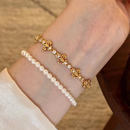 Vintage Light Luxury High-End Jewelry High Carbon Diamond 925 Sterling Silver Iris Flower Bracelet Adjustable Push-Pull Bracelet