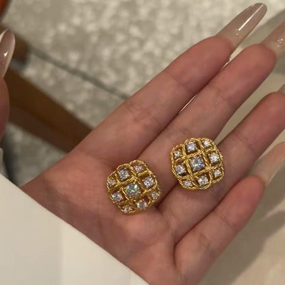 925 Silver Brushed Rhombus Earrings Vintage Light Luxury High-end Elegant Stud Earrings