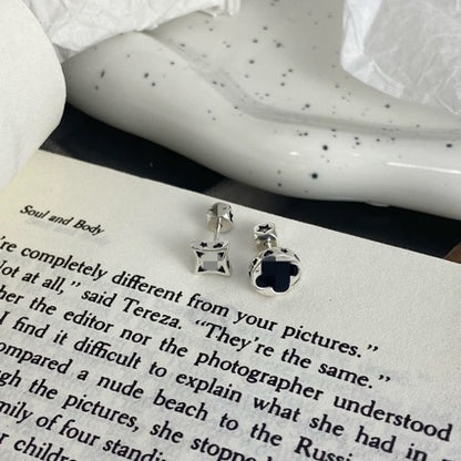 Korean Version S925 Sterling Silver Niche Design Glaze Old Flower Women's AB Style Asymmetric Korean Version Threaded Earrings