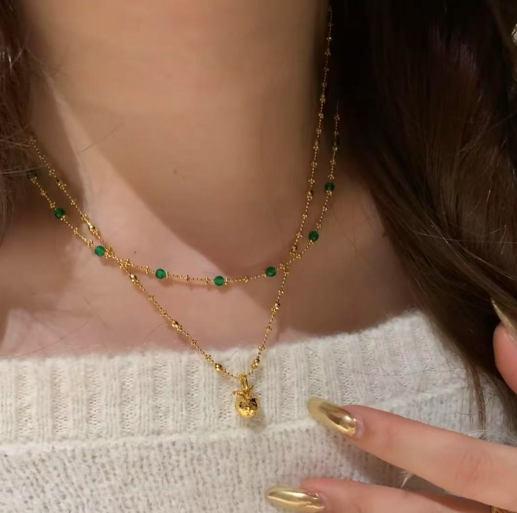 Light Spring Botanical Retro Emerald Fairy Necklace Light Luxury Retro Elegant High-End Palace Style Exquisite