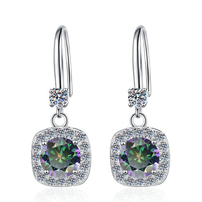 Moissanite Earrings 1 Carat GRA Certificate Waist Code Square Korean Fashion Moissanite S925 Sterling Silver Earrings