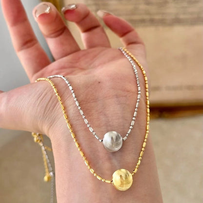 Pure Silver S925 Real Gold Plated Retractable Push-Pull Cat Eye Bead Necklace Clavicle Chain Light Luxury High-End Exquisite