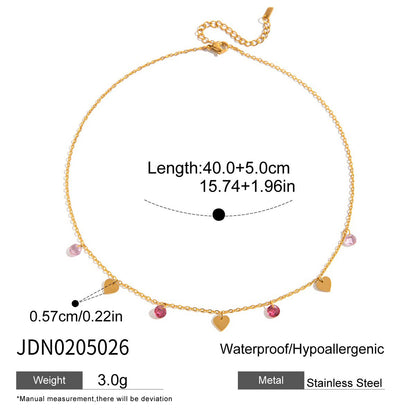 Stainless Steel 18k Gold Colorful Heart Pendant Necklace Layered Simple High-end Collarbone Chain