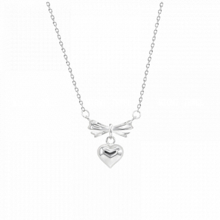 S925 Sterling Silver Niche Design Bowknot Heart Pendant Necklace for Women
