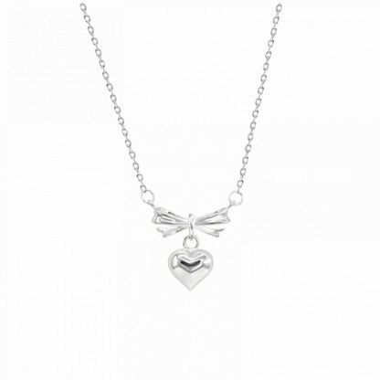 S925 Sterling Silver Niche Design Bowknot Heart Pendant Necklace for Women