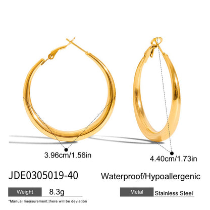Stainless Steel Jewelry for Women, High-End Large Hoop Earrings, Big Circle Ear Cuffs, Titanium Steel Ear Accessories