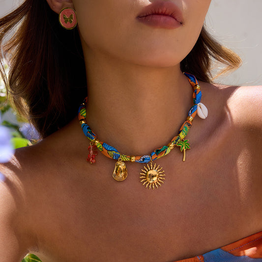 Vacation Style Silk Scarf Titanium Steel Necklace Light Luxury High-End Clavicle Chain Stainless Steel Jewelry for Women Non-Fading