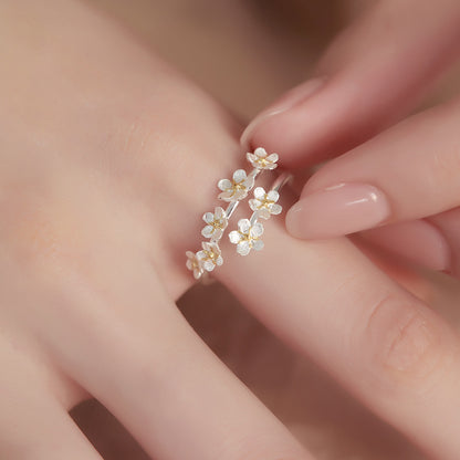 S925 Sterling Silver French Retro Palace Style Three-Dimensional Flower Iris Ring Color-Block Ancient Medieval Open Ring